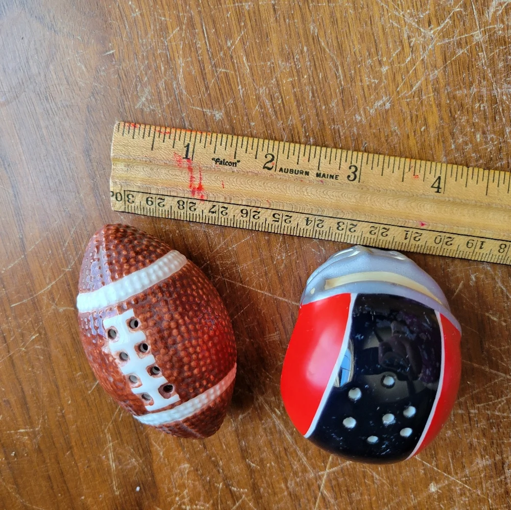 ceramic football and helmet salt and pepper shakers